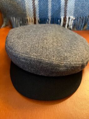 Brixton Grey Herringbone Newsboy Cap with Black Visor